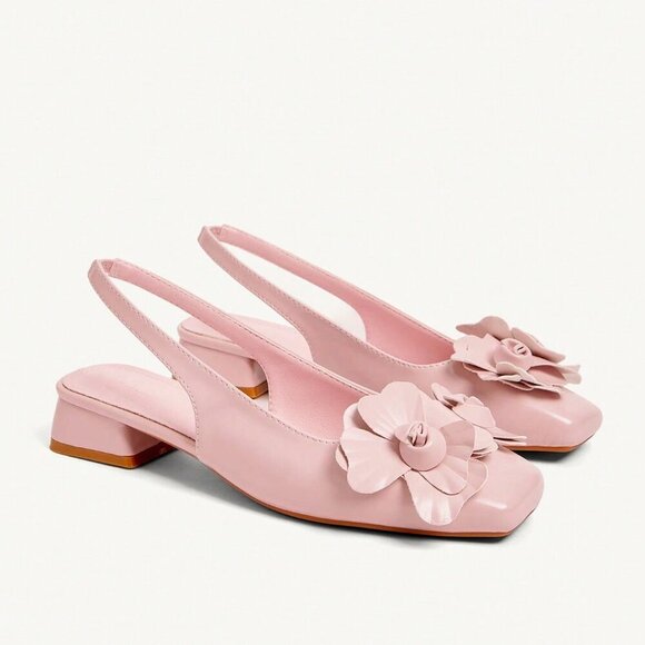 Pink Basics Women's 3d Floral Decor Strap Low Square Toe Heel - Picture 3 of 10